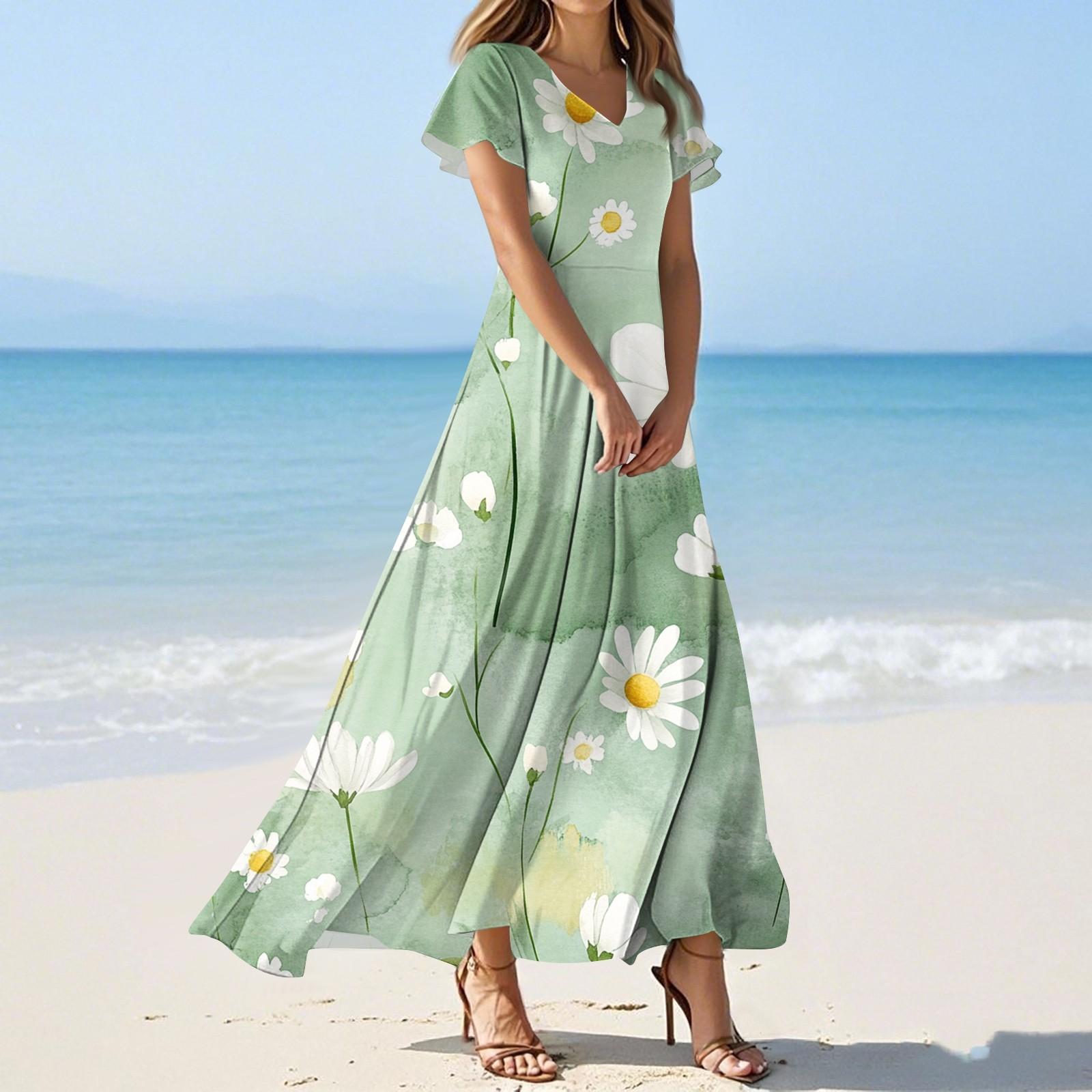 

Женские летние повседневные модные платья с цветочным принтом, платья с V-образным вырезом и коротким рукавом XS