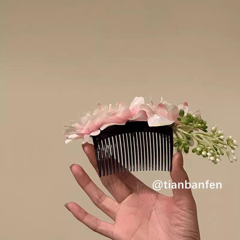 Sweet Brides Wedding Flower Hair Comb  Women Yellow pink Flower Hairpin Bridesmaid Headdress Hair Combs Girls Floral Hairclip