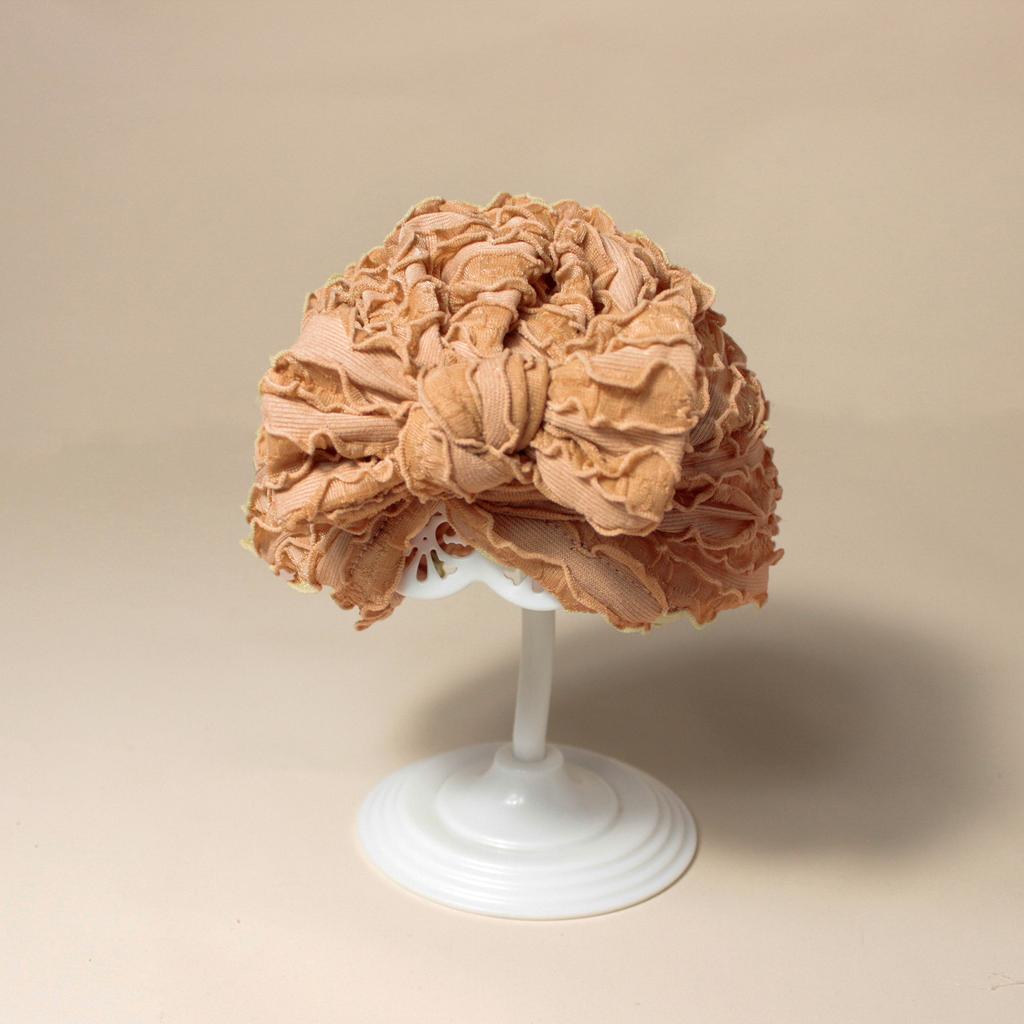 European Newborn Baby Beanie Hat with Gauze Cow Print Bow Decor, Brimless Indian-Style Infant Cap