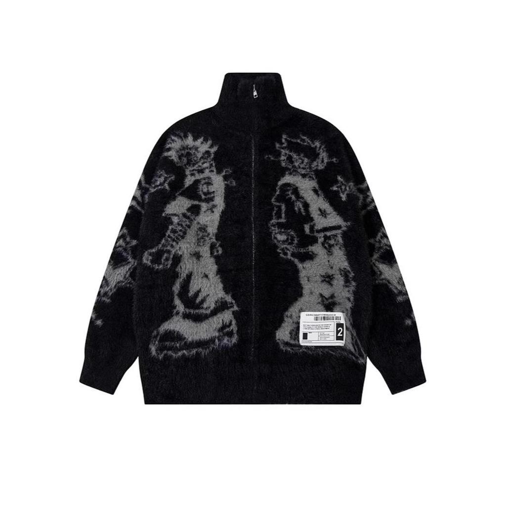 2024 Autumn/Winter Abstract Jacquard Loose Knit Cardigan for Men & Couples - Stylish & Unique