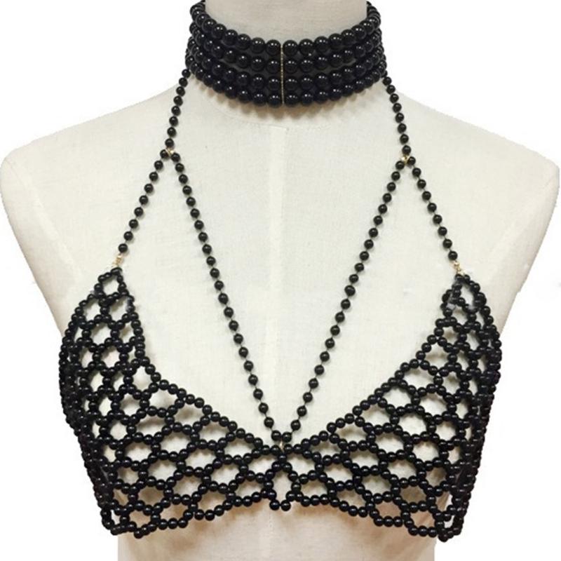 Sophisticated Pearls Body Chain Lingerie Versatile Chest Jewelry Accessory Portable for Parties and Date Nights
