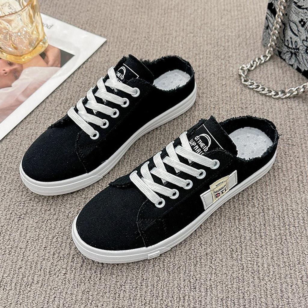 WANPIN Women's Canvas Sports Shoes, Flat Bottomed Lazy Shoes, One Foot Kick