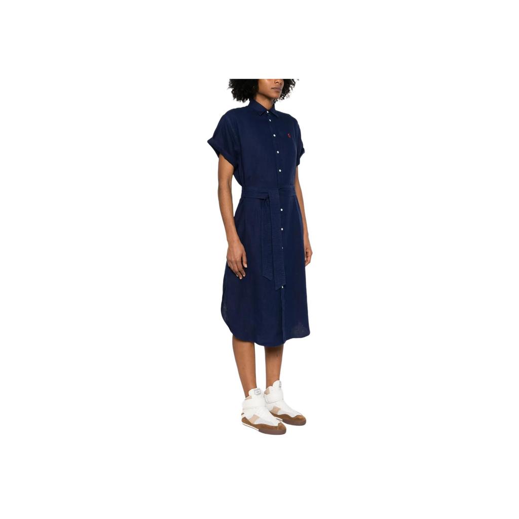 Polo Ralph Lauren Solid Loose Midi Short Sleeve Dress Women Dresses Midnight-Blue 211959912-001
