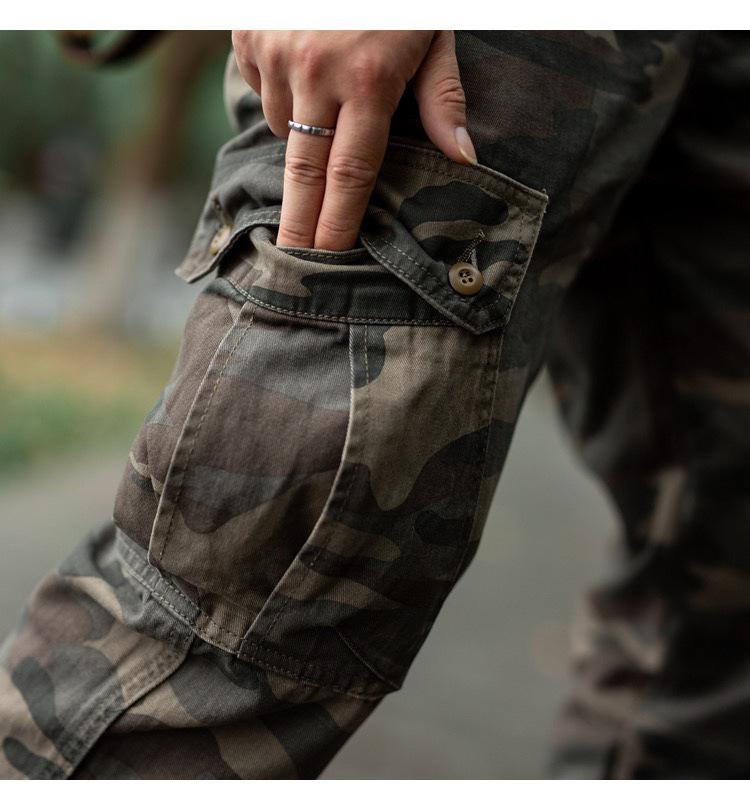 Men's Heavyweight Cotton Camo Jogger Pants - Loose, Multi-Pocket, for Autumn.