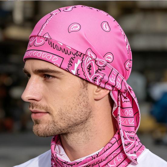 Chapéu Turban com Tiras Longas Ajustáveis Padrão Clássico de Castanha Tecido Macio Respirável Absorvente de Suor Chapéu Lenço de Cabeça