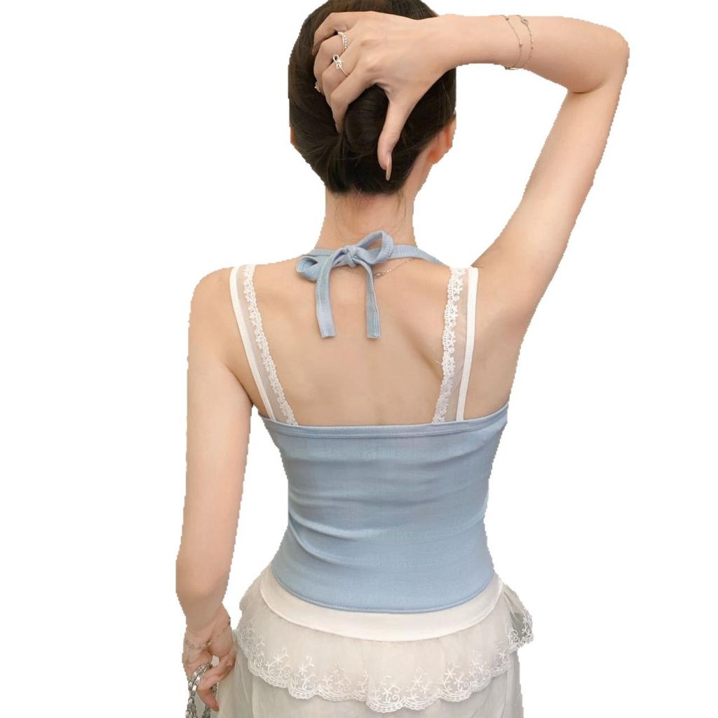 #Summer new Spice Girl lace edge sling vest female chic niche one-piece with chest pad versatile