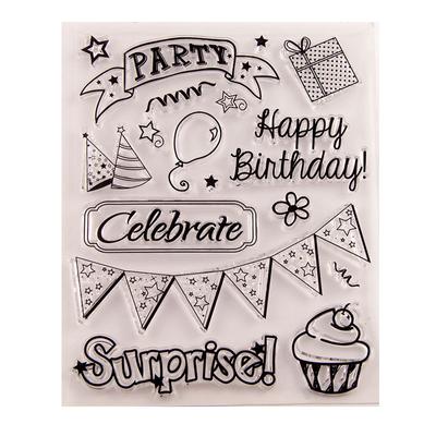 Alles Gute zum Geburtstag Transparentes Silikon-Stempelsiegel für DIY-Scrapbooking-Alben, Papierkarten, dekorative Blätter, Party-Flaggen-Überraschung