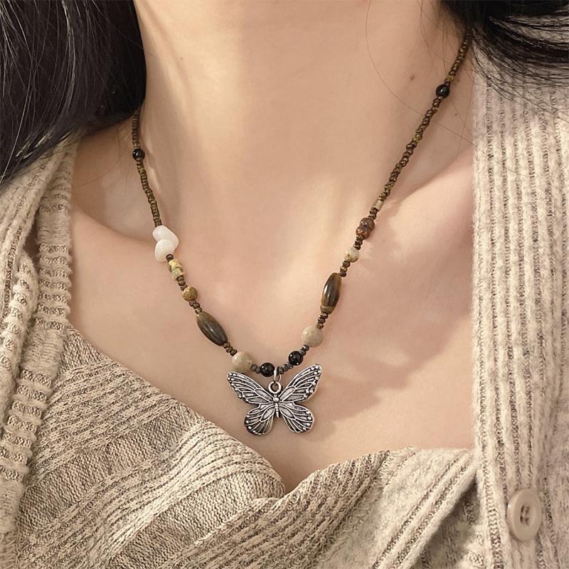 Ethnic Style Butterfly Camellia Flower Necklaces Vintage Long Sweater Chain For Women Girls Exquisite Necklace Jewelry Gifts