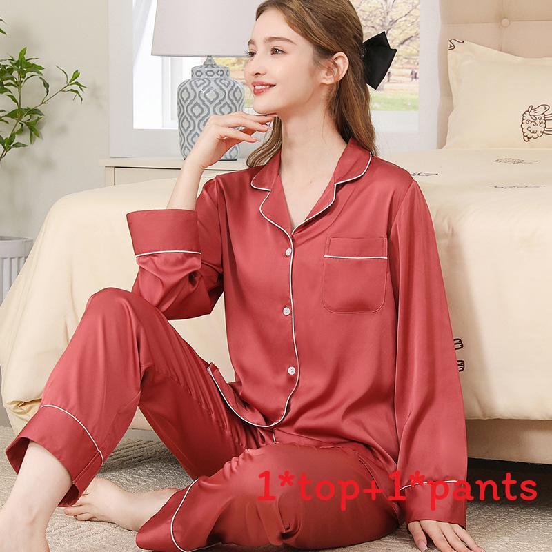 Silk Pajama Set For Women Spring Summer Light Breathable Lounge Sleepwear For Home Use