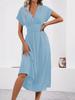 Women's Elegant Summer V-Neck Batwing Sleeve Dress with Pleated Waist