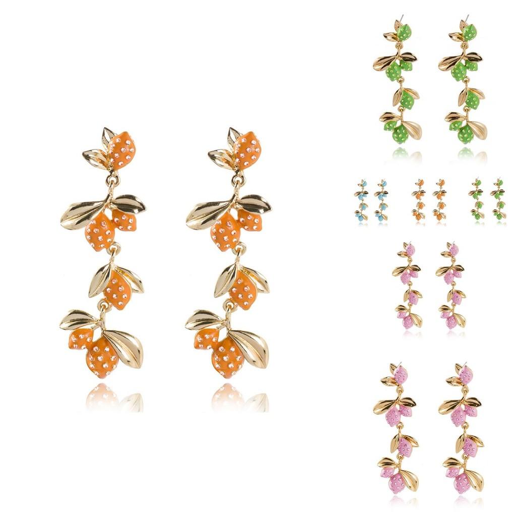Chic Metal Plated Fruit Earrings For Women Unique Summer Jewelry