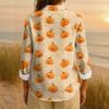 Women's Retro Halloween Printed Button Up Long Sleeved Casual Regular Shirt Collar Top