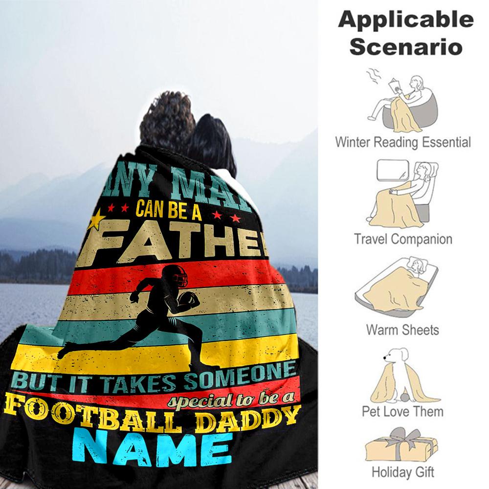 Football Daddy Personalized Text Blanket Multi-purpose Personalized Blanket Durable Comfort Throw For Couch Living Room Home Decor Livingroom