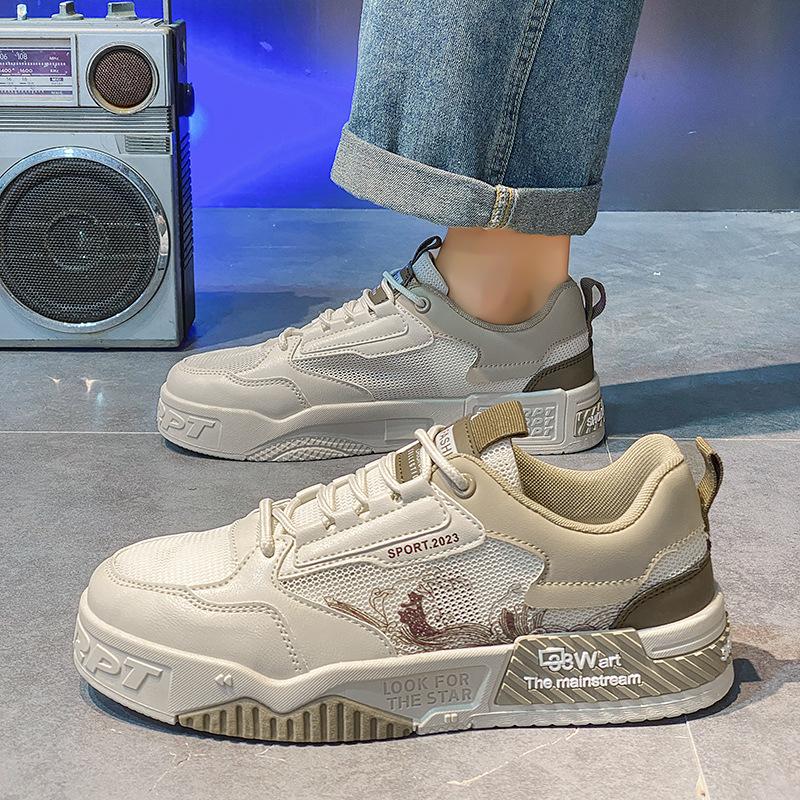 Mesh Breathable Thick Sole Heightening Color Matching Board Shoes College Style Low-Top Sports Shoes Trendy Men'S Shoes