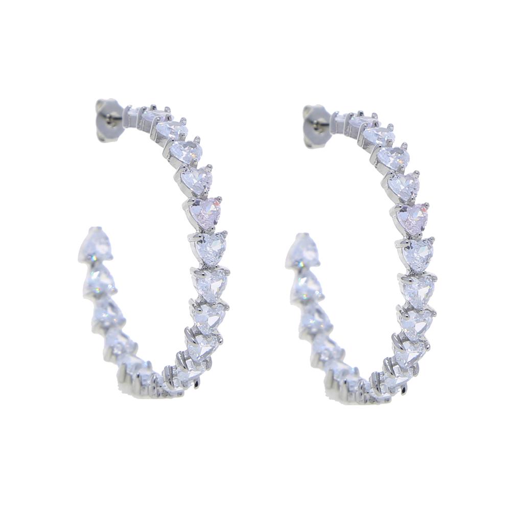 Iced Out Bling Cubic Zirconia Women Jewelry Silver Plated Full Heart Cubic Zirconia Hoop Earring