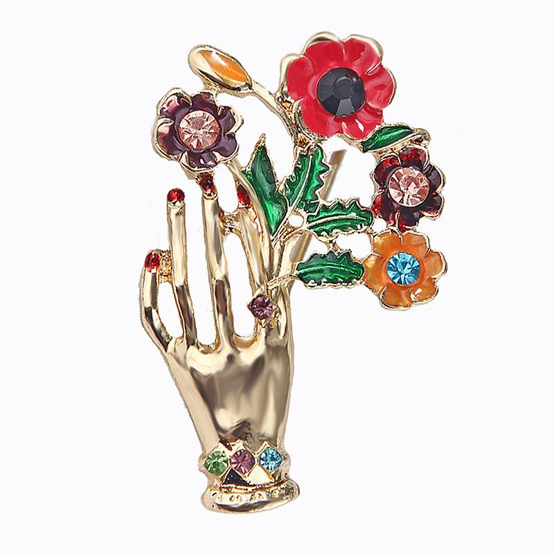 Fashion Trend Hand Holding Flowers Flowers Alloy Rhinestone Brooch Pin Corsage Brooch Jewelry Designer Brooch Mini Perfect Gift for Couples
