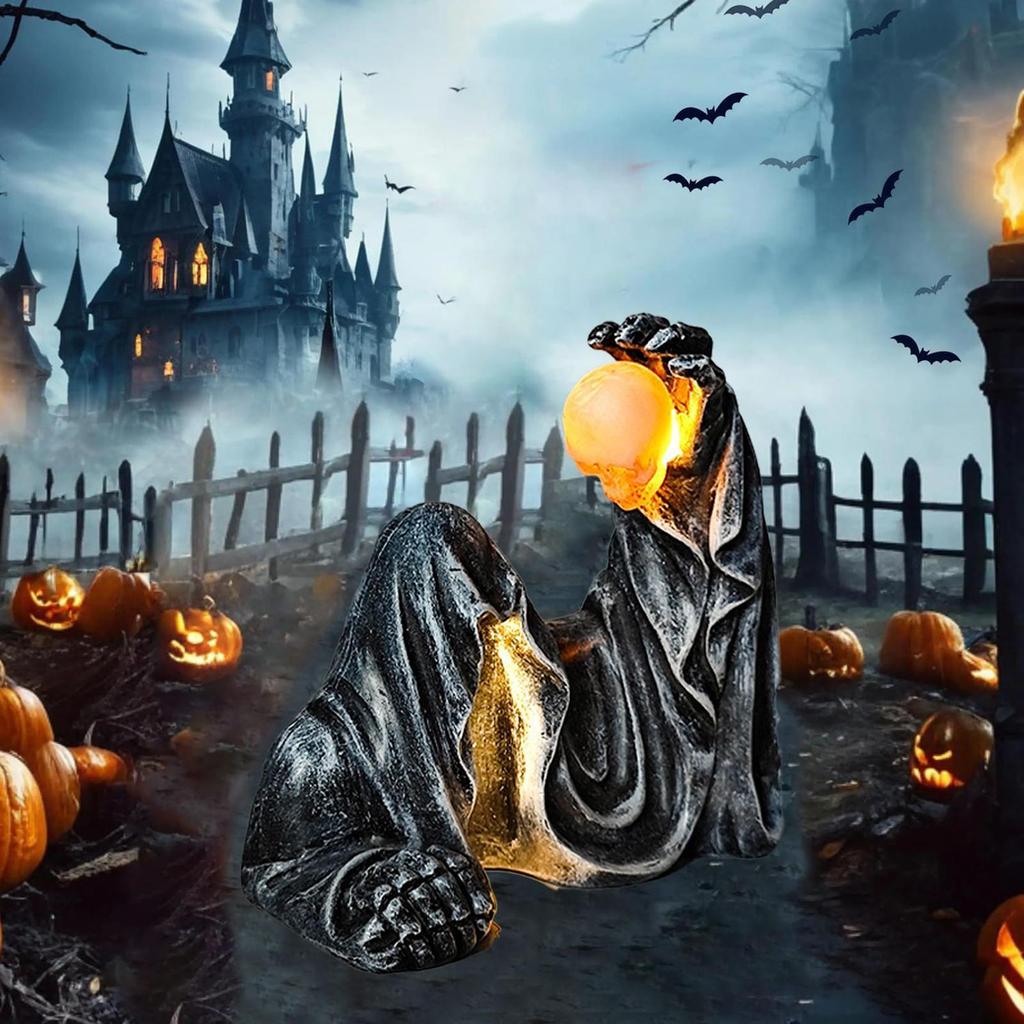 Luminous black robe ornaments Halloween Horrible Hand Statue Resin Sculpture Waterproof Gothic Decor for Home Party 30x20x15cm