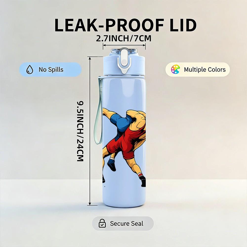 1PC Wrestler Action Silhouette 750ml Color Plastic Sports Water Bottle Leakproof Flip Straw Lid Suitable for Sports Office Home Use
