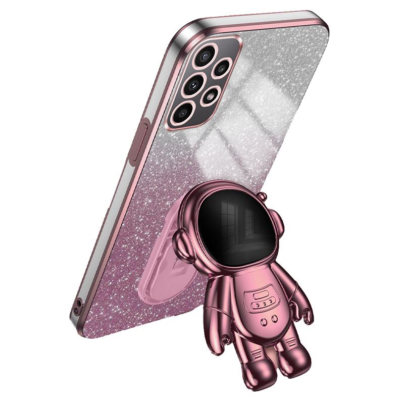 For Samsung Galaxy A32 4G (EU Version) Electroplating Phone Cover PC+TPU Case with Astronaut Kickstand
