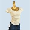 + Chest Pad Gyaru Sexy Square Collar Design Sense Niche T-shirt Women Summer Pure Desire Slim Fit Slimming Short Sleeve Small Top