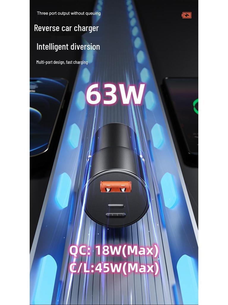 A+C/L63W Triple-Port Autoladegerät für Huawei SuperCharge & Apple Reverse Charging