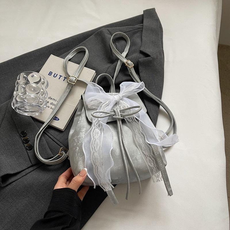 

Корейский милый модный рюкзак для балета большой вместимости 2025 новый летний мешок-ведро с бантом модный серебряный