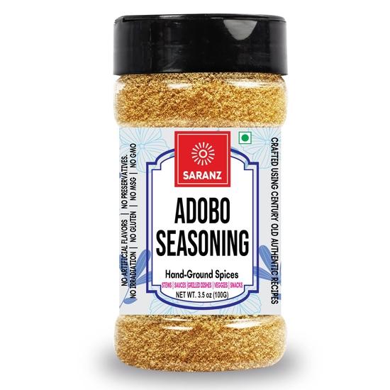 

SARANZ Adobo Mix Exotic Seasoning Perfect for Snacks, Appetizers| Garlic Powder, Paprika, Black Pepper| & Marinade Powder-100 Grams Sprinkler Jar