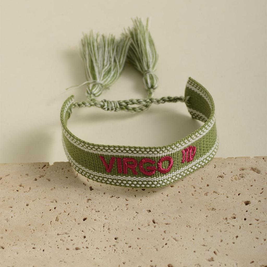 Handmade Constellations Embroidery Bracelet with Ribbon and Tassel