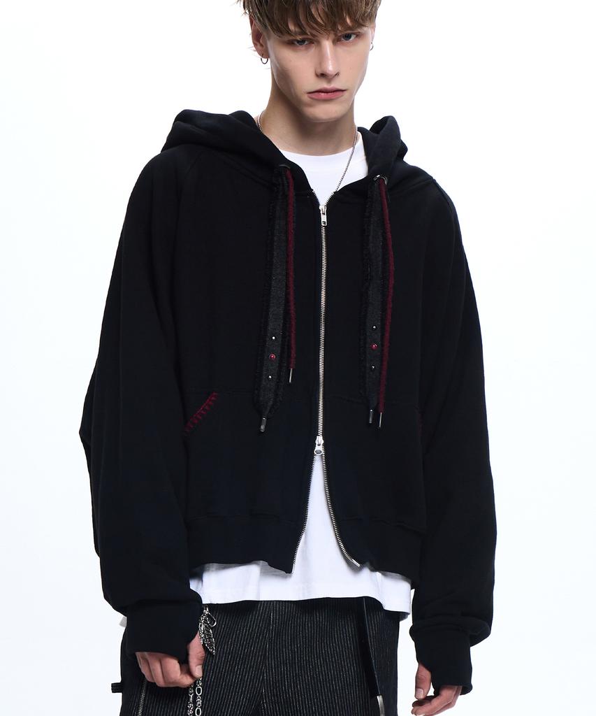 Rssc Denim Strap Crop Hood Zipup - Black