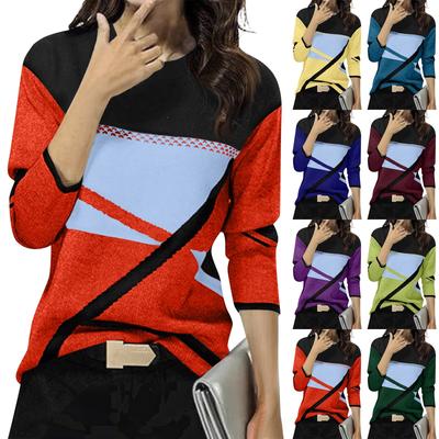 Women's Winter Fashion Contrast Positioning Printed Round Neck Long Sleeve Top