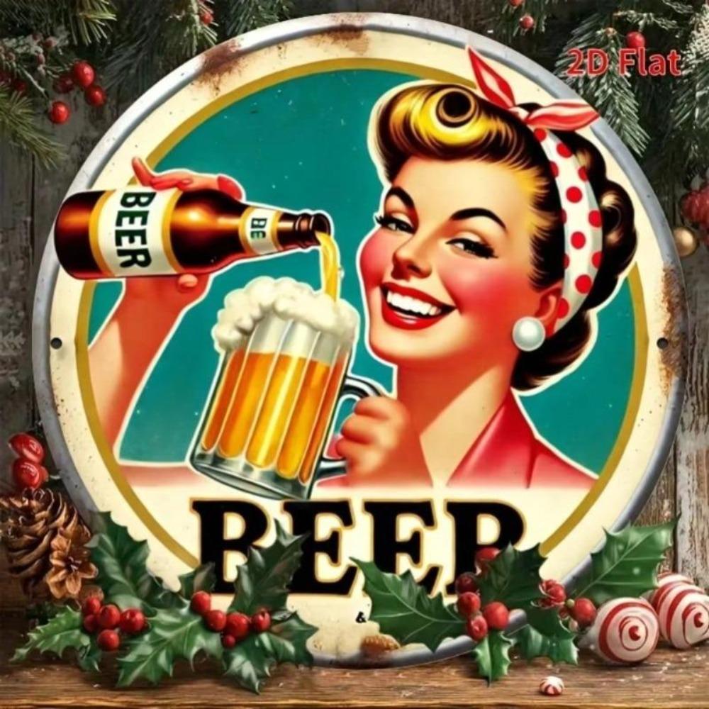 Vintage Beer Lady Metal Sign Pub Cafe Retro Decor