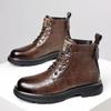 Men High Top Boots High Quality Casual Leather Booties Classic Side Zip Ankle Boots Plush Warm Winter Boots for Men Cotton Shoes