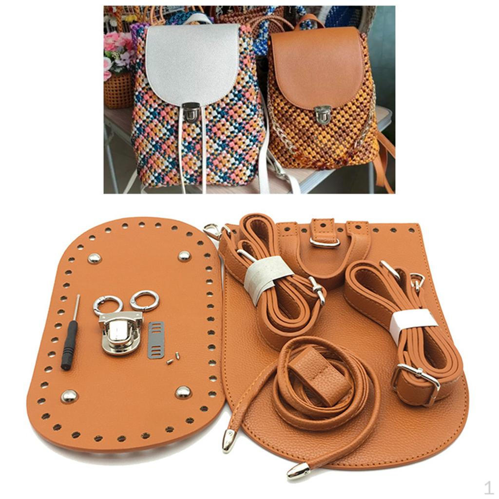 7 Pieces DIY PU Leather Knitting Crochet Bags Nail Bottom Mat with Holes Snap Hook Clasps Fit for