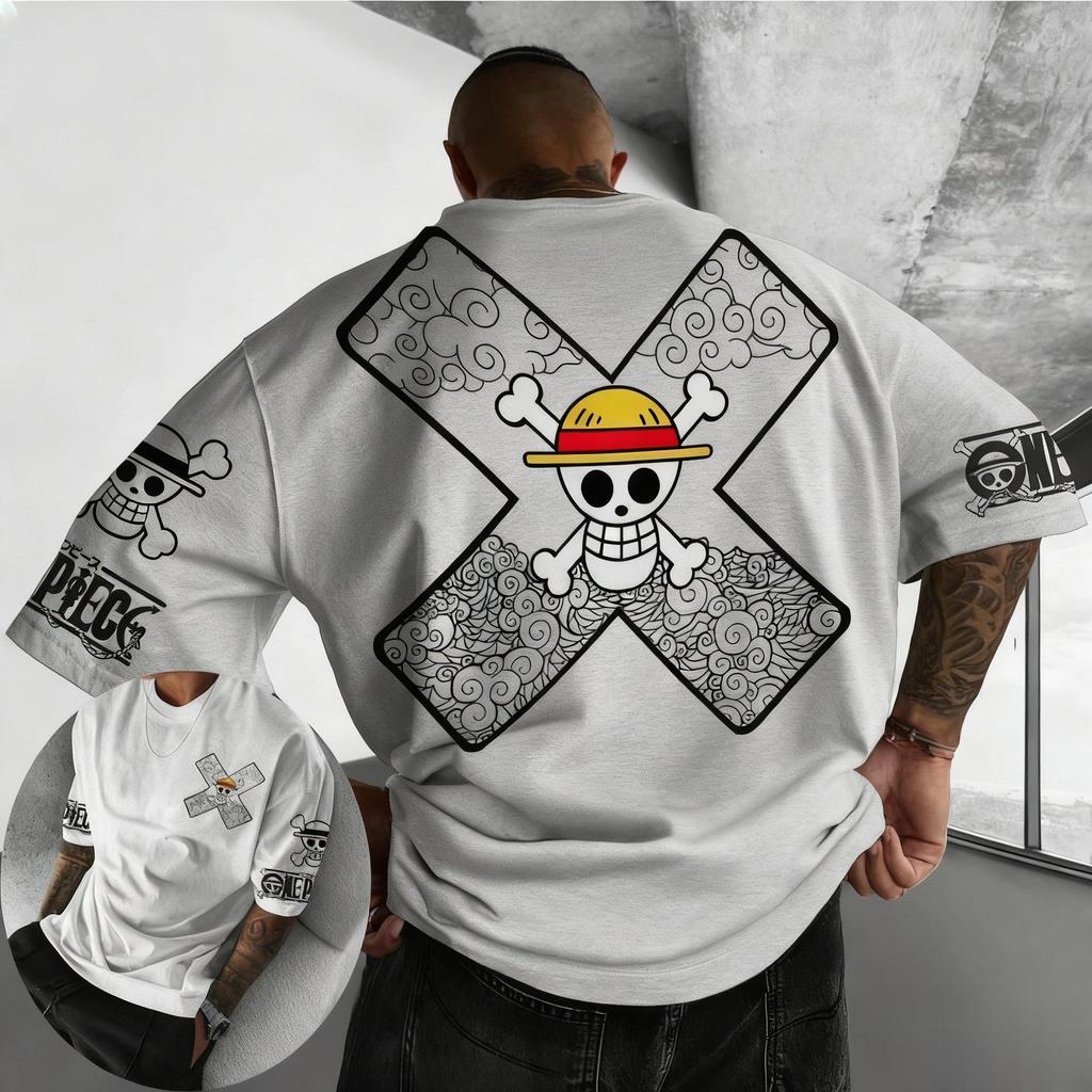 One Piece Vintage Skull Graphic T Shirt Men Oversized Streetwear Tee Summer Cotton Short Sleeve Casual Tops Fashion Y2k Clothes