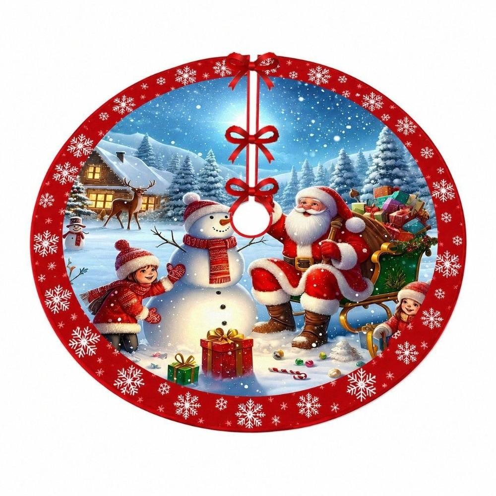 Round Christmas Tree Skirt Washable Xmas Tree Mat Retro Tree Bottom Apron Christmas Decoration