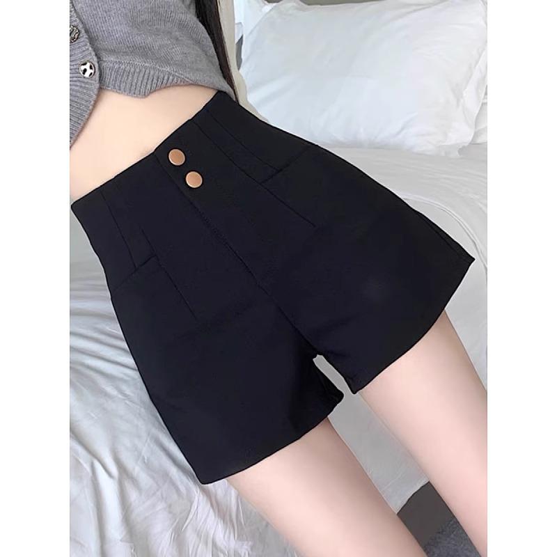 Women's High-Waist Fleece-Lined A-Line Booty Shorts - Slimming Black Suit Shorts for Spring 2025