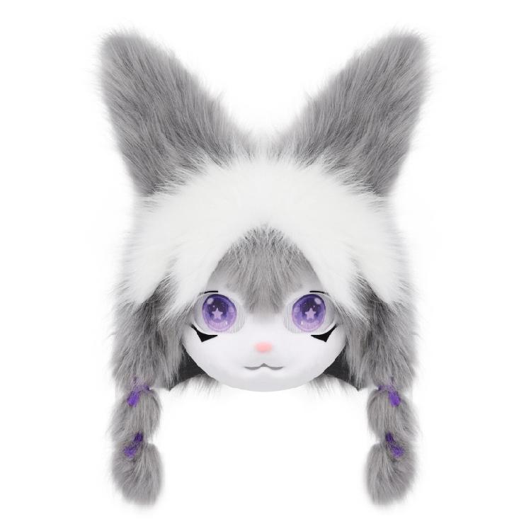 

Маска для обличчя з штучного хутра, голова тварини, пухнаста маска-костюм, плюшева маска кролика, головний убір, аксесуари для Хелловінської вечірки, косплей, подарунок сірий білий колір
