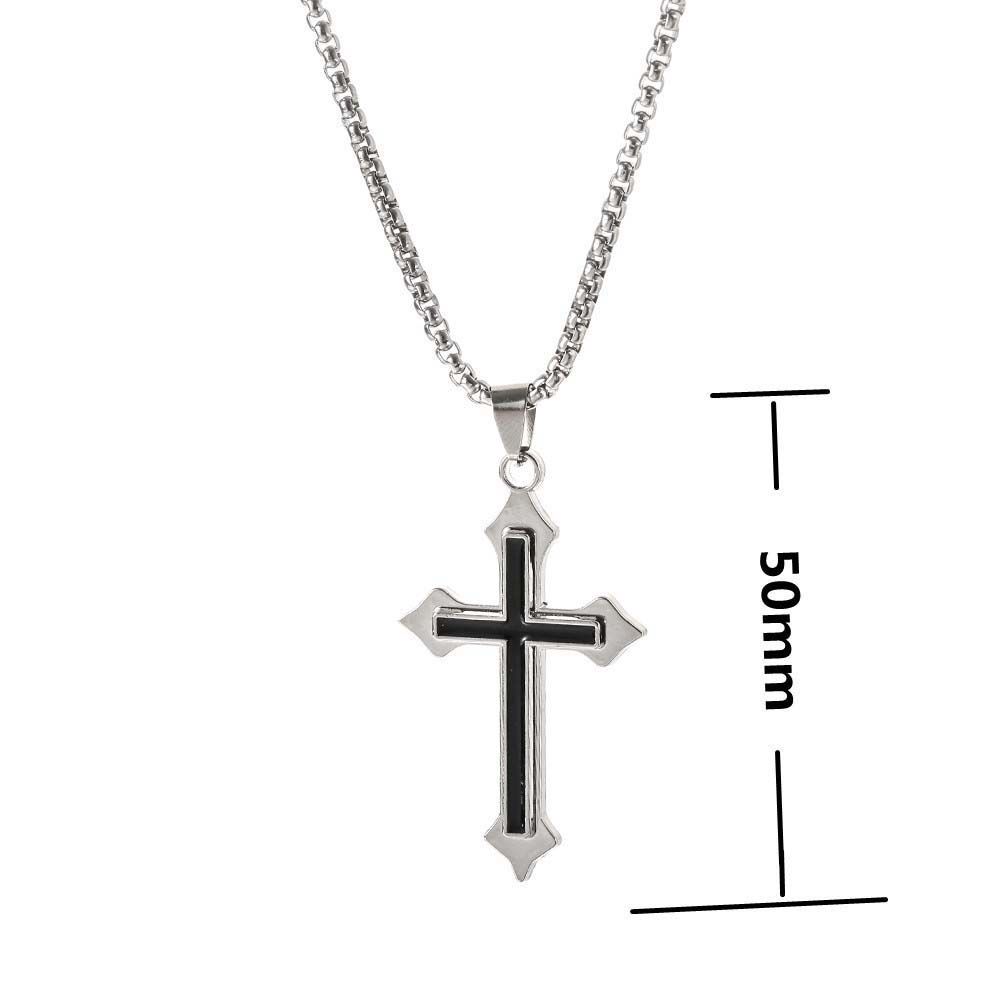 Gothic Party Gifts Minimalism Black Silver Color Stainless Steel Cross Pendants Clavicle Chains Men Necklaces Cross Necklaces