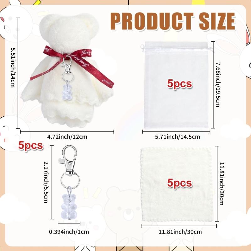 Baby Shower Favors for Kids Plush Bear Keychains with Organza Bags Towels Thank You Tages for Baby Shower Party Supplies