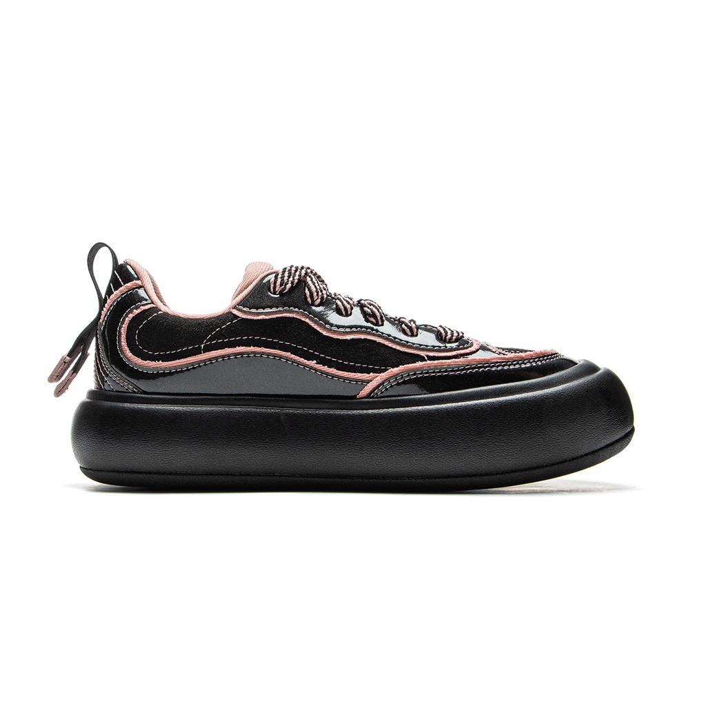Li Ning Puff Platform Trendy Sports Shoes With Cushioning Low Top Women Sneakers Black Pink AZGV044-3