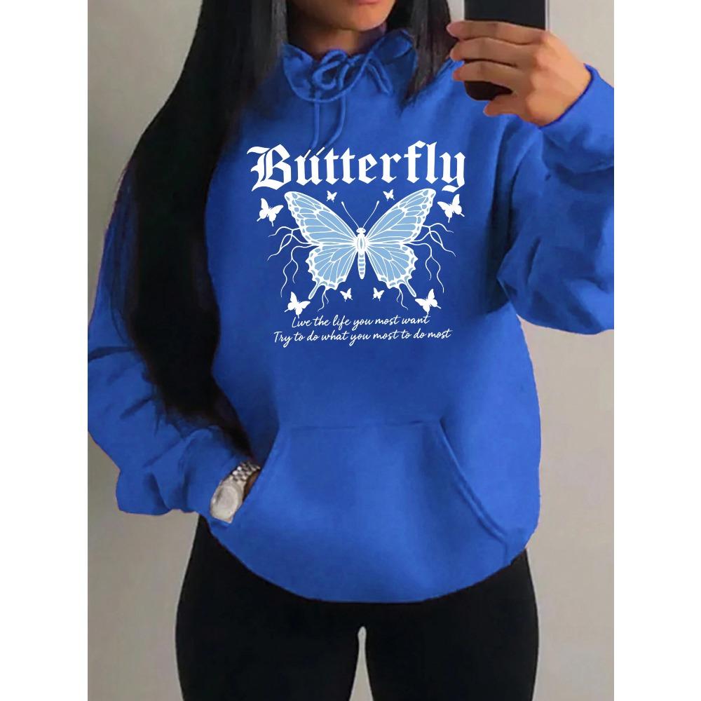 Lightning Butterfly Art Character Print Women Hoodies Hip Hop Pocket Hoody Sportswears Fleece Soft Clothes