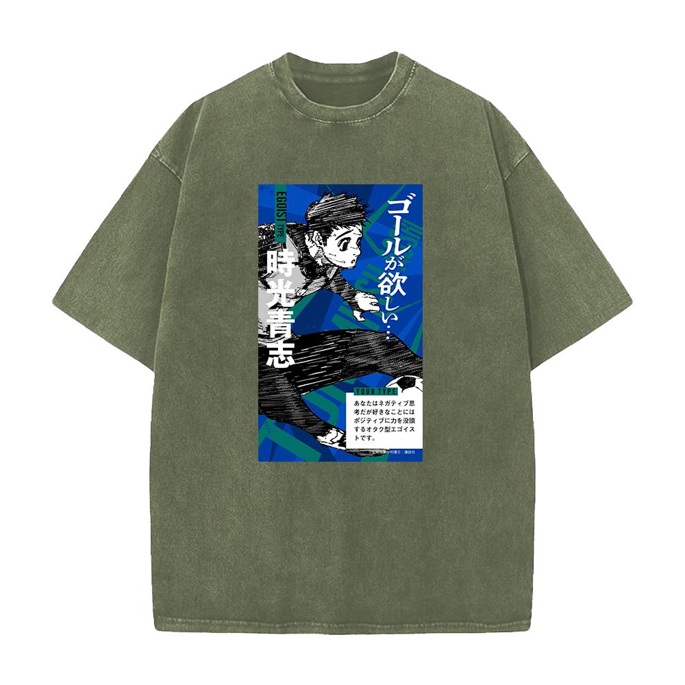 Hot Anime Blue Lock Tokimitsu Aoshi Graphic T Shirt Men Manga Washed Tshirts Oversized Cotton T-shirt Harajuku Male Vintage Tops