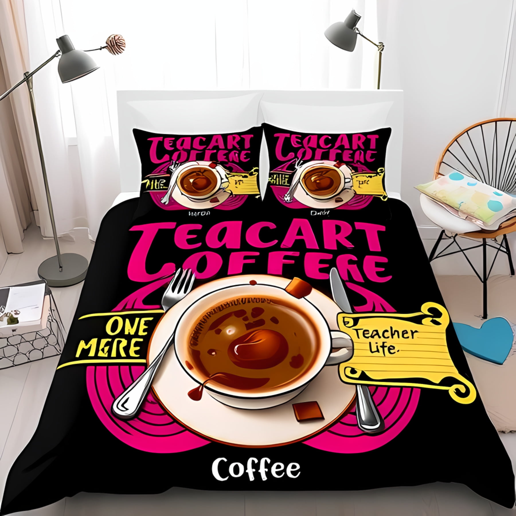 

Duvet Cover Set With Vibrant Red Whimsical Coffee Cup Design Perfect For Coffee Lovers Queen Size Warm Soft And Breathable EU Single(135*200cm)3pcs
