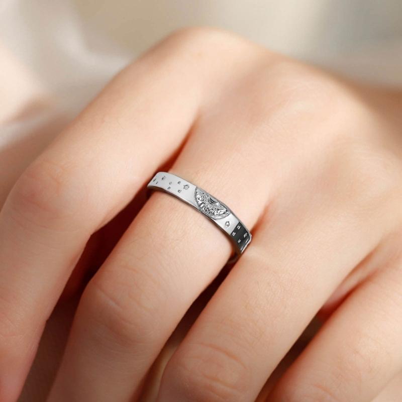 2Pcs Adjustable Open Rings Alloy Finger Rings Ornaments Stackable Sun Moon Rings Accessory Set for Women Girls