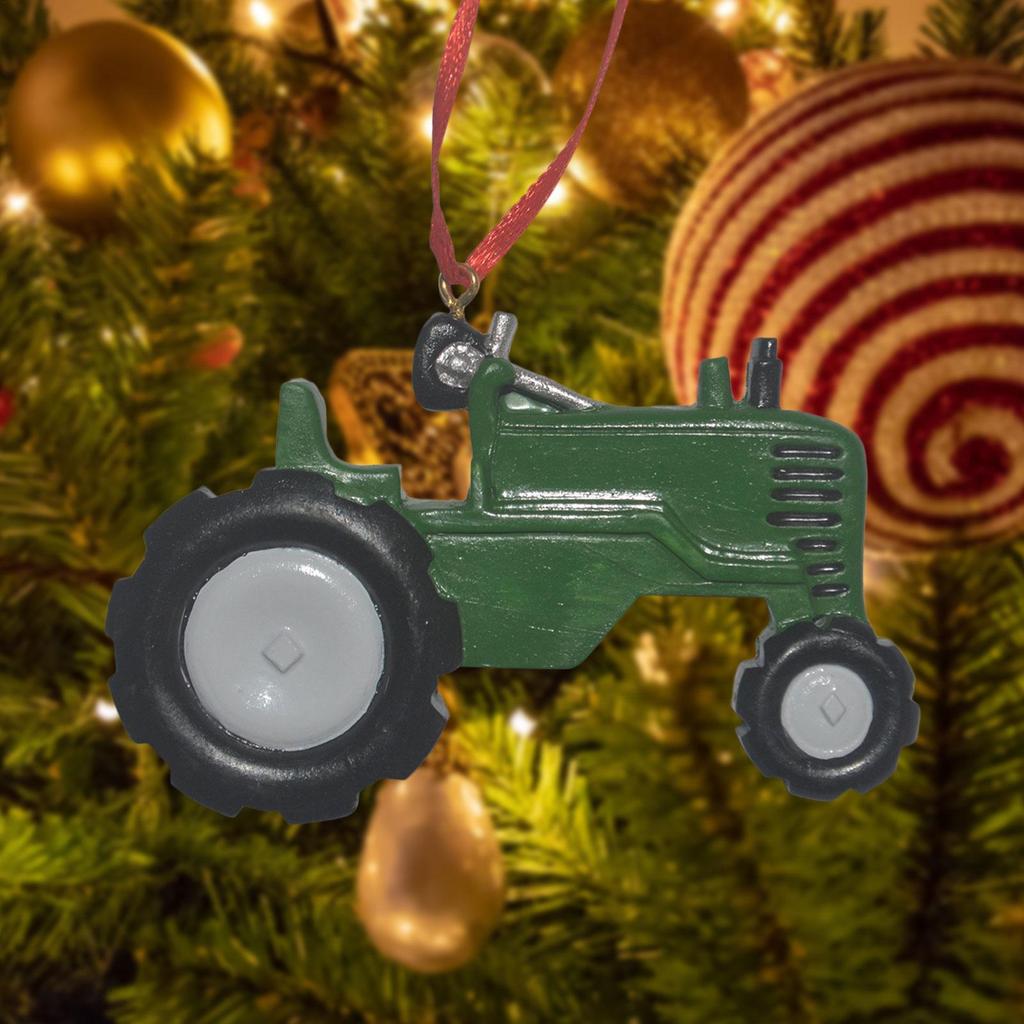 Christmas Tractor Ornament Hangable Christmas Tree Resin Tractor Charm Festival Craft Rustic Decoration For Garden Farm Hotel