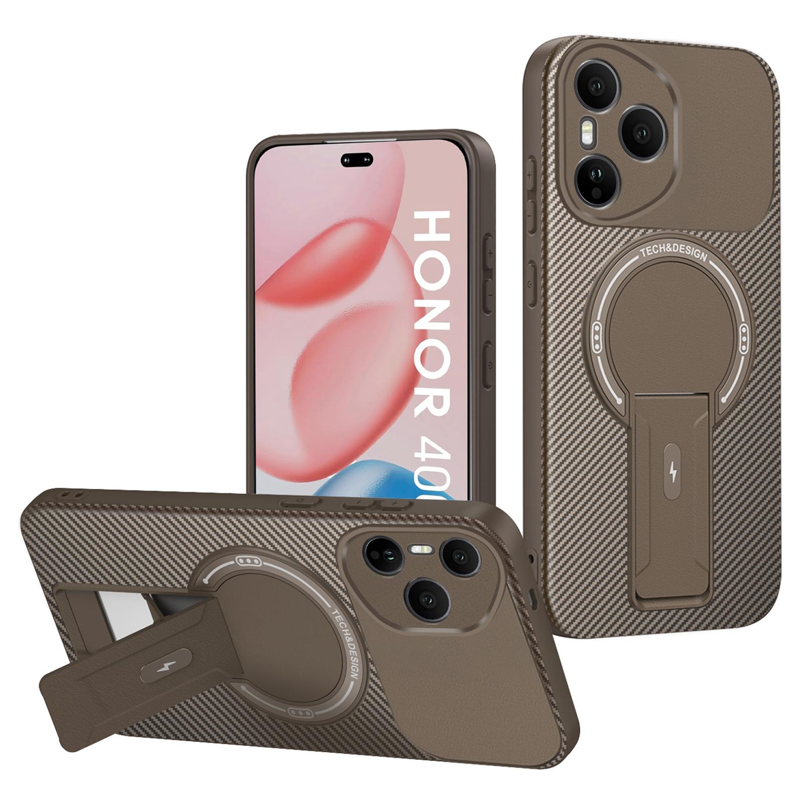 

For Honor 400 Pro 5G (Global) Case with Kickstand Carbon Fiber Texture PC+TPU Phone Cover