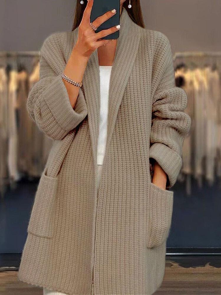 Women's Solid Color V-neck Knit Cardigan with Pockets – 2025 Autumn/Winter