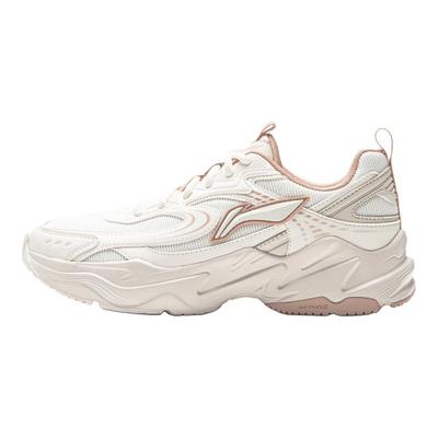 Li Ning Sport Lifestyle Serie Stof Synthetisch Leer Klassiek Casual Schokabsorptie Lage Top Dad Schoenen Dames sneaker Beige AGCV434-2