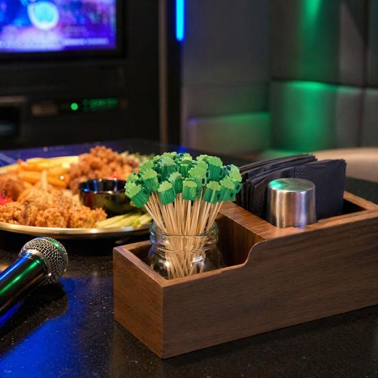 100PCS Disposable Cocktails Tags, Green Beer Decor Bamboo Picks, Disposable Handheld Toothpicks, for Snacks Sandwiches Cupcake