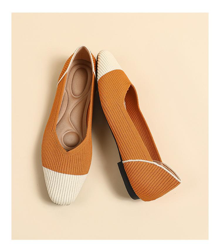 

Женские туфли на плоской подошве Красивые цветные квадратные трикотажные дышащие удобные повседневные прогулочные туфли 2025 года весна и осень 43 оранжевый